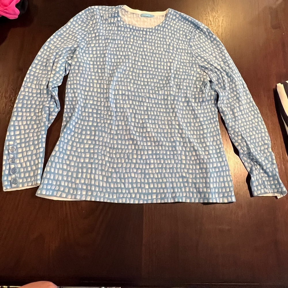 J McLaughlin Sweater Cotton Blue and White